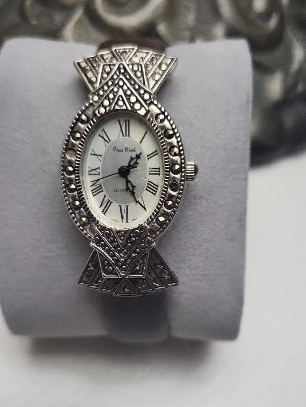 Ornate Silver-Tone Oval Women’s Watch